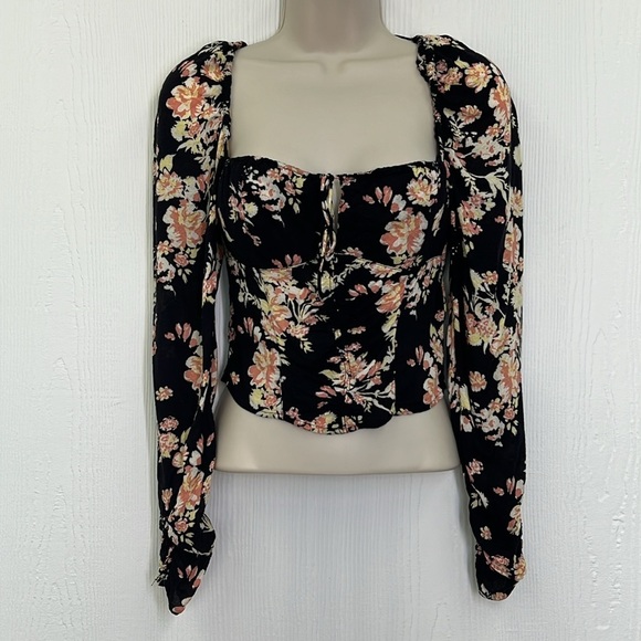 Free People - Hilary Floral Print Keyhole Long Sleeve Tie Back Blouse Top XSmall - Picture 4 of 12